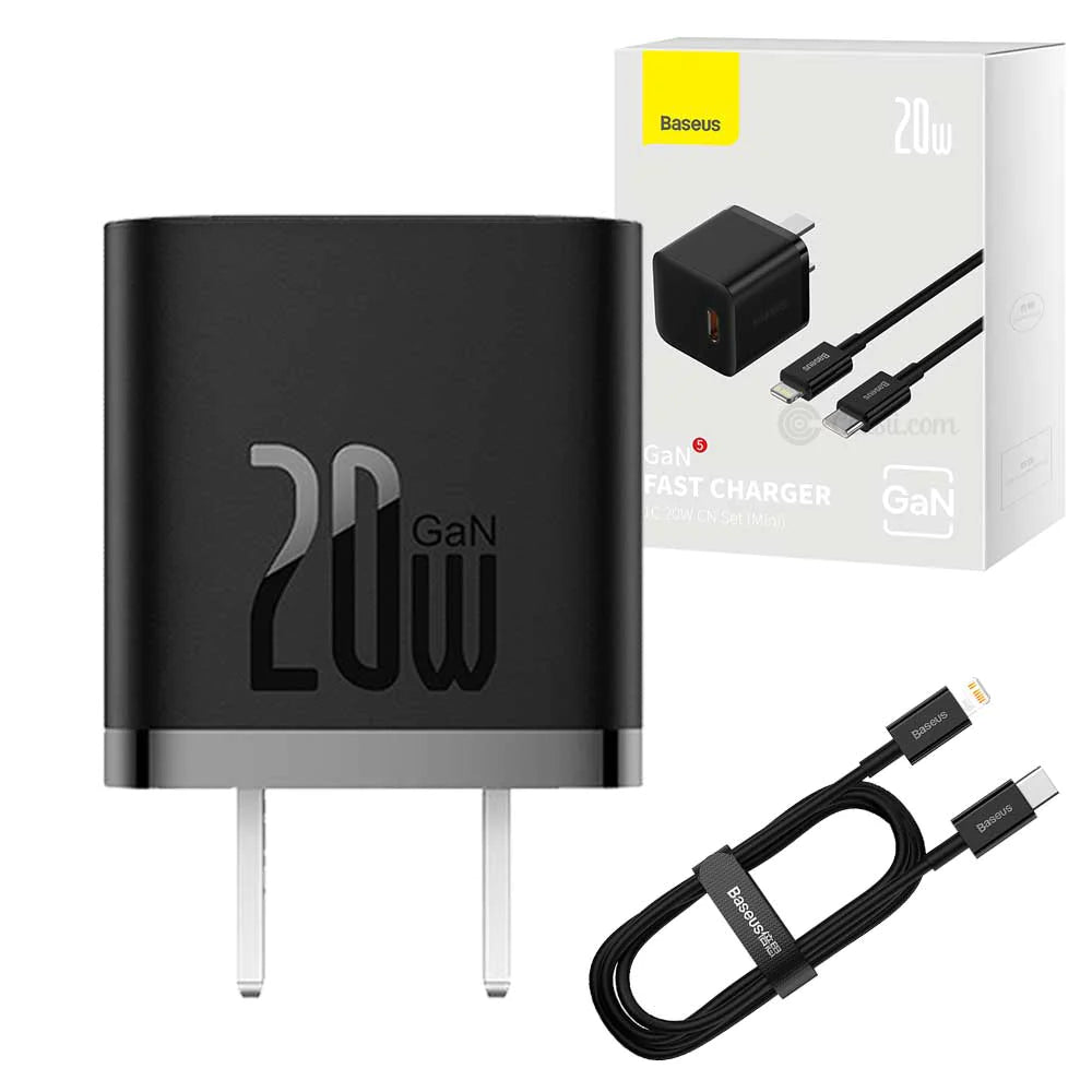 Baseus GaN5 Fast Charger 1C 20W CN Set (Mini)(With Superior Series Fast Charging Data Cable Type-C to iP PD 20W 1m ) Baseus GaN5 Fast Charger 1C 20W CN Set (Mini)(With Superior Series Fast Charging Data Cable Type-C to iP PD 20W 1m )